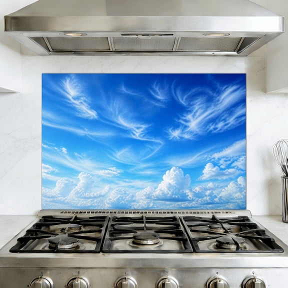 Kitchen Backsplash Peel and Stick Wall Murals Decorative Clouds Fluorescent Light Blue Sky Ceiling Lamp Decorations Removable Mural 35.4"W x 23.6"H, Vinyl Wallpaper for Fireplace & Behind Stove