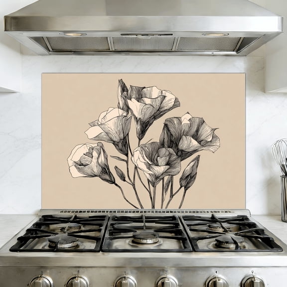 Kitchen Backsplash Peel and Stick Wall Murals Elegant Hand Drawn Botanical Removable Mural 35.4"W x 23.6"H, Oil Proof Vinyl Wallpaper for Fireplace & Behind Stove