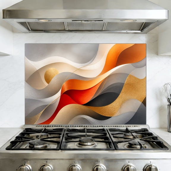 Kitchen Backsplash Peel and Stick Wall Murals Ethereal Flowing Lines Gradient Colors Wave Patterns Semi 35.4"W x 23.6"H, Oil Proof Removable Vinyl Wallpaper for Fireplace & Behind Stove
