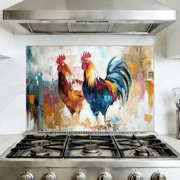 Kitchen Backsplash Peel and Stick Wall Murals Farm Animal Paintings Rooster Hen Vintage Rustic Farmhouse Removable Mural 35.4"W x 23.6"H, Oil Proof Vinyl Wallpaper for Fireplace & Behind Stove