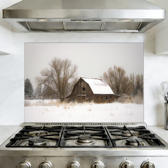 Kitchen Backsplash Peel and Stick Wall Murals Farmhouse Rustic Brown Modern Barn Weathered Wood Winter Removable Mural 35.4"W x 23.6"H, Oil Proof Vinyl Wallpaper for Fireplace & Behind Stove