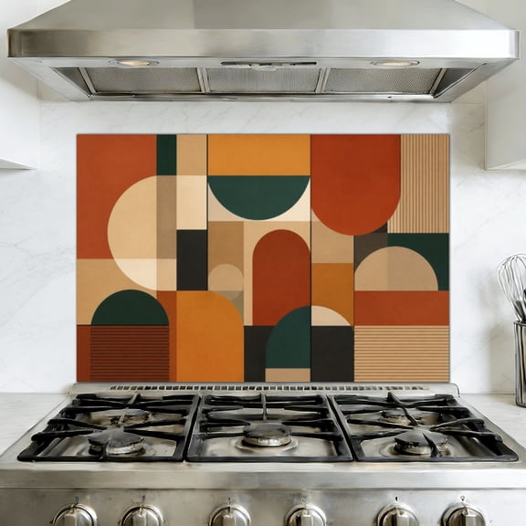 Kitchen Backsplash Peel and Stick Wall Murals Geometric Abstract Bold Colors Modern Removable Mural 35.4"W x 23.6"H, Oil Proof Vinyl Wallpaper for Fireplace & Behind Stove