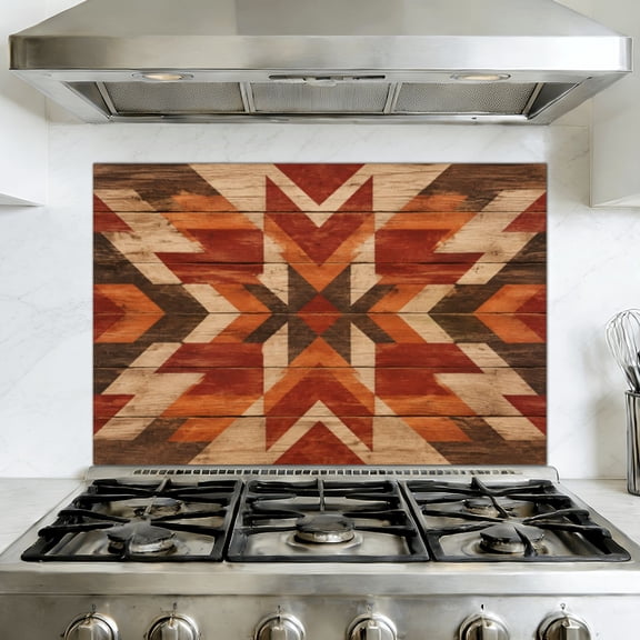 Kitchen Backsplash Peel and Stick Wall Murals Geometric Western Southwestern Farmhouse Removable Mural 35.4"W x 23.6"H, Oil Proof Vinyl Wallpaper for Fireplace & Behind Stove