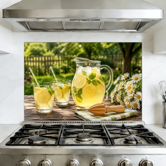Kitchen Backsplash Peel and Stick Wall Murals Lemonade lemon mint ice Removable Mural 35.4"W x 23.6"H, Oil Proof Vinyl Wallpaper for Fireplace & Behind Stove