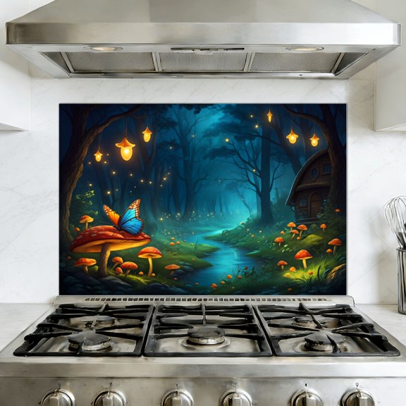 Kitchen Backsplash Peel and Stick Wall Murals Magical Fantasy Forest Jungle Spring Nature Mystical Enchanting Removable Mural 35.4"W x 23.6"H, Oil Proof Vinyl Wallpaper for Fireplace & Behind Stove