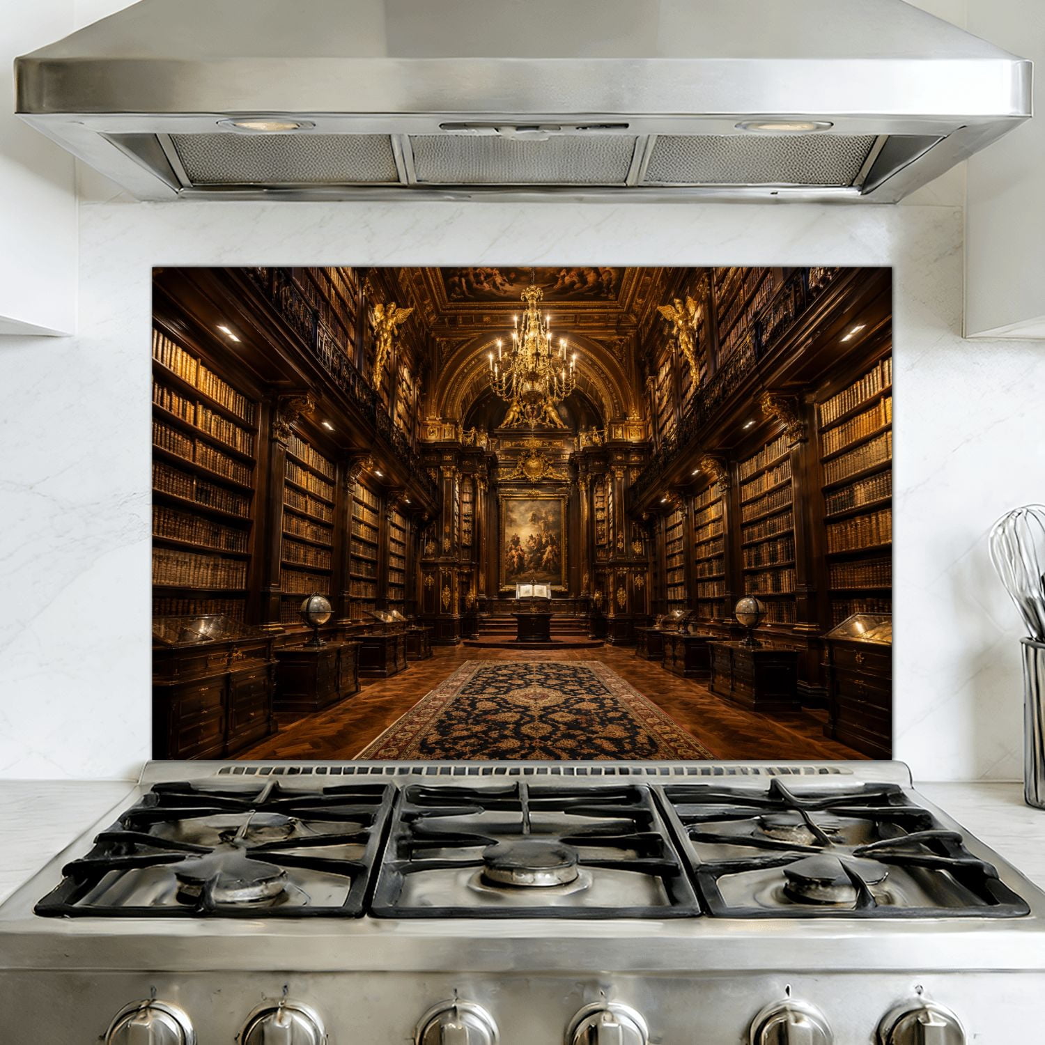 Kitchen Backsplash Peel and Stick Wall Murals Majestic Medieval Chandelier Gold Illumination Removable Mural 35.4"W x 23.6"H, Oil Proof Vinyl Wallpaper for Fireplace & Behind Stove