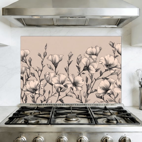 Kitchen Backsplash Peel and Stick Wall Murals Minimalist Flower Sketch Detailed Veining Soft Lighting Removable Mural 35.4"W x 23.6"H, Oil Proof Vinyl Wallpaper for Fireplace & Behind Stove