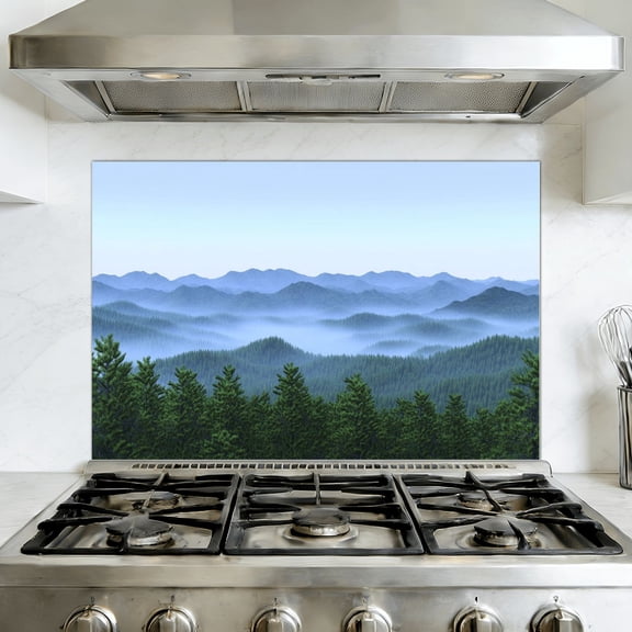 Kitchen Backsplash Peel and Stick Wall Murals Misty Landscape Forest Trees Dense Pine Forest Misty Removable Mural 35.4"W x 23.6"H, Oil Proof Vinyl Wallpaper for Fireplace & Behind Stove