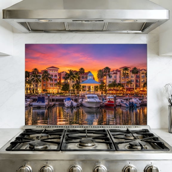 Kitchen Backsplash Peel and Stick Wall Murals Naples Florida Town Skyline Removable Mural 35.4"W x 23.6"H, Oil Proof Vinyl Wallpaper for Fireplace & Behind Stove