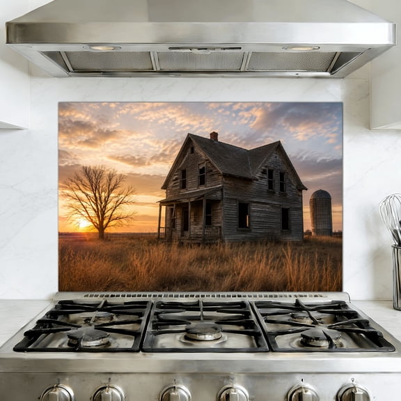 Kitchen Backsplash Peel and Stick Wall Murals Old Idaho Farm House Removable Mural 35.4"W x 23.6"H, Oil Proof Vinyl Wallpaper for Fireplace & Behind Stove