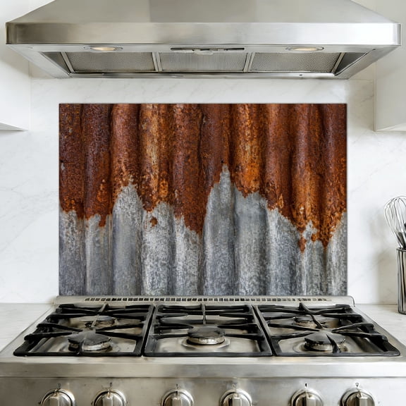 Kitchen Backsplash Peel and Stick Wall Murals Old Rusty Galvanized Metal Panel Stylized Cat Blue Gradient Abstract Removable Mural 35.4"W x 23.6"H, Vinyl Wallpaper for Fireplace & Behind Stove