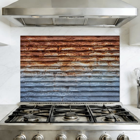 Kitchen Backsplash Peel and Stick Wall Murals Old Rusty Galvanized Metal Panel Surface Corrosion Rust Stripes 35.4"W x 23.6"H, Oil Proof Removable Vinyl Wallpaper for Fireplace & Behind Stove