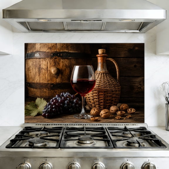 Kitchen Backsplash Peel and Stick Wall Murals Old red wine Traditional production storage wine Removable Mural 35.4"W x 23.6"H, Oil Proof Vinyl Wallpaper for Fireplace & Behind Stove