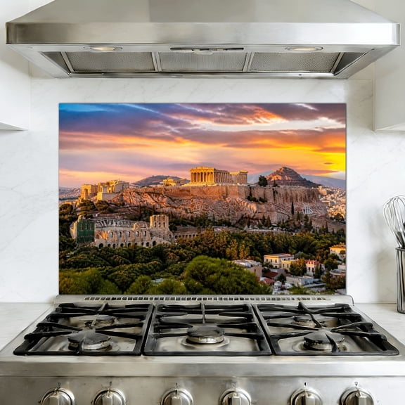 Kitchen Backsplash Peel and Stick Wall Murals Parthenon Athens Greece Removable Mural 35.4"W x 23.6"H, Oil Proof Vinyl Wallpaper for Fireplace & Behind Stove