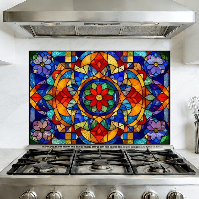 Kitchen Backsplash Peel and Stick Wall Murals Rainbow Stained Glass ...