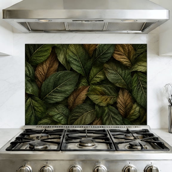 Kitchen Backsplash Peel and Stick Wall Murals Realistic camouflage Seamless Conifer leaves Removable Mural 35.4"W x 23.6"H, Oil Proof Vinyl Wallpaper for Fireplace & Behind Stove