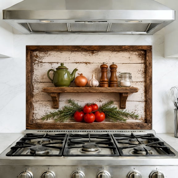 Kitchen Backsplash Peel and Stick Wall Murals Rustic Kitchen Vintage Farmhouse Food Abstract Removable Mural 35.4"W x 23.6"H, Oil Proof Vinyl Wallpaper for Fireplace & Behind Stove