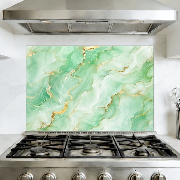 Kitchen Backsplash Peel and Stick Wall Murals Sage Green Abstract Green Minimalist Modern Beige Gold Green 35.4"W x 23.6"H, Oil Proof Removable Vinyl Wallpaper for Fireplace & Behind Stove