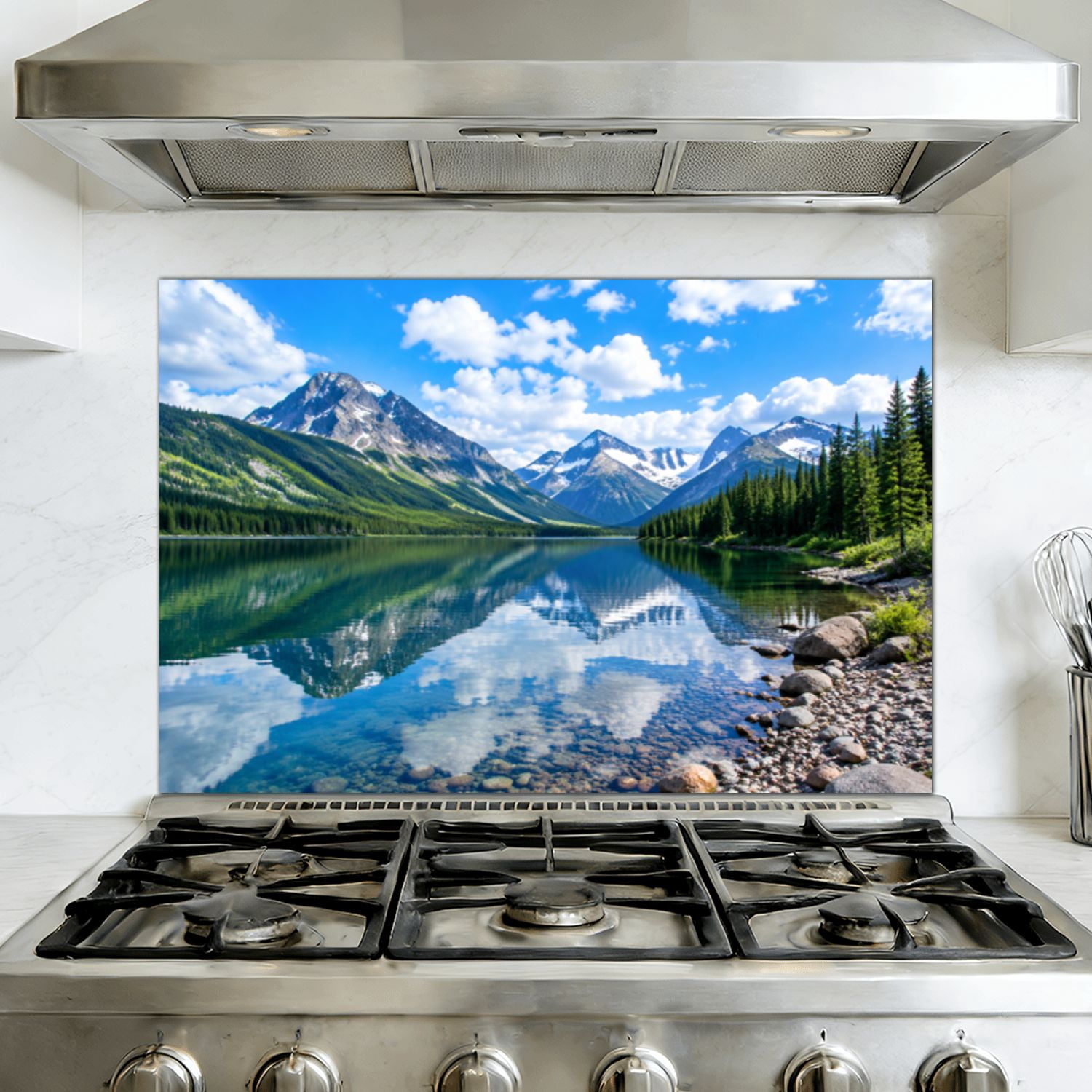 Kitchen Backsplash Peel and Stick Wall Murals Scenic Mountain Lake Pine ...