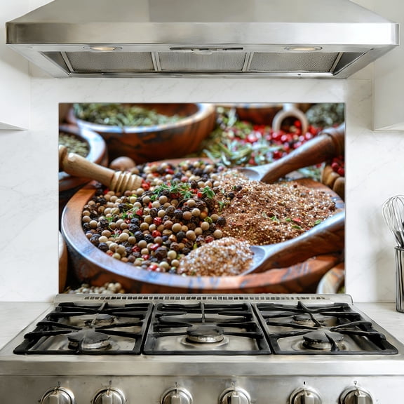 Kitchen Backsplash Peel and Stick Wall Murals Spices Kitchen Spices Herbs Spoons Peppercorns Removable Mural 35.4"W x 23.6"H, Oil Proof Vinyl Wallpaper for Fireplace & Behind Stove