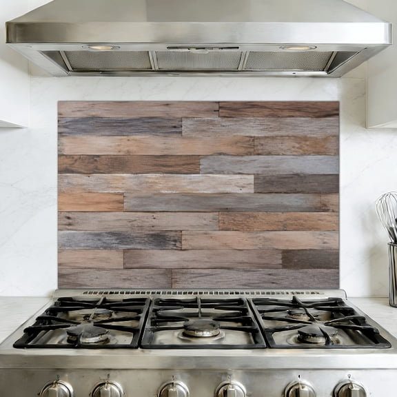 Kitchen Backsplash Peel and Stick Wall Murals Stylish Wood Grain Planks Beige Tone White Wash Rustic Natural Removable Mural 35.4"W x 23.6"H, Oil Proof Vinyl Wallpaper for Fireplace & Behind Stove