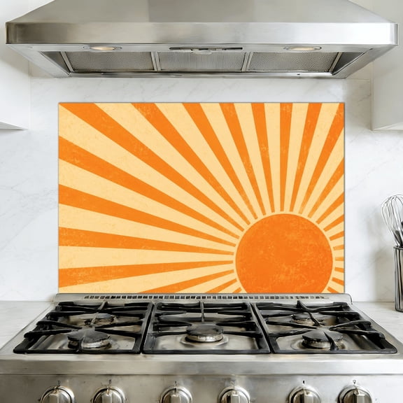 Kitchen Backsplash Peel and Stick Wall Murals Sun print boho minimalist geometric abstract sunset Removable Mural 35.4"W x 23.6"H, Oil Proof Vinyl Wallpaper for Fireplace & Behind Stove
