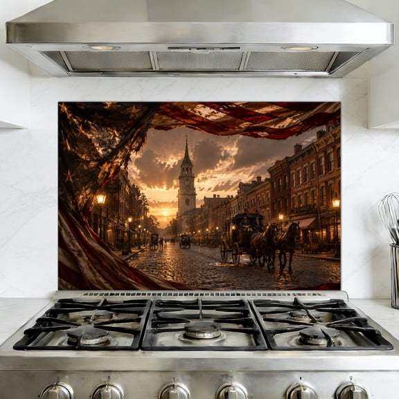 Kitchen Backsplash Peel and Stick Wall Murals Vintage American Flag from 1800s Detailed Wear Tear Removable Mural 35.4"W x 23.6"H, Oil Proof Vinyl Wallpaper for Fireplace & Behind Stove