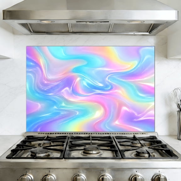 Kitchen Backsplash Peel and Stick Wall Murals abstract holographic iridescent psychedelic colorful Removable Mural 35.4"W x 23.6"H, Oil Proof Vinyl Wallpaper for Fireplace & Behind Stove