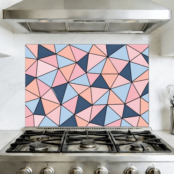 Kitchen Backsplash Peel and Stick Wall Murals pastel triangle geometrical stylized Removable Mural 35.4"W x 23.6"H, Oil Proof Vinyl Wallpaper for Fireplace & Behind Stove