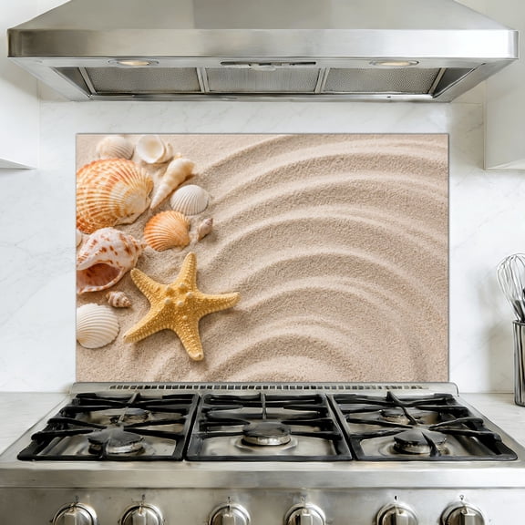 Kitchen Backsplash Peel and Stick Wall Murals sand dunes seashell starfish Removable Mural 35.4"W x 23.6"H, Oil Proof Vinyl Wallpaper for Fireplace & Behind Stove
