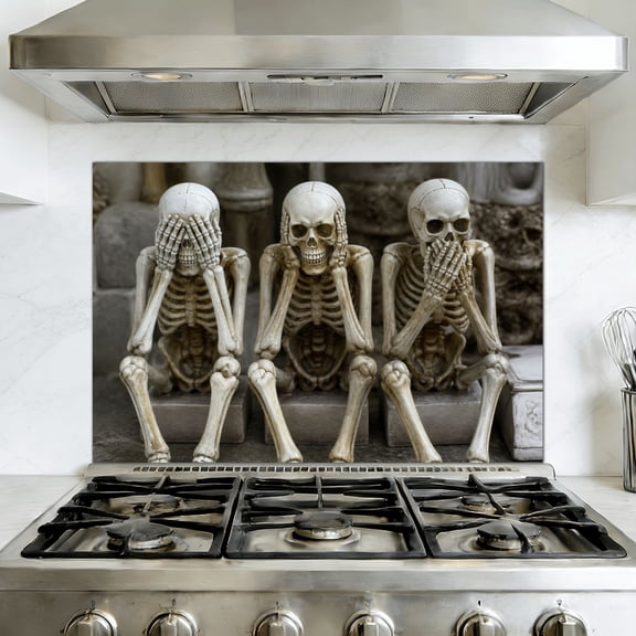 Kitchen Backsplash Peel and Stick Wall Murals skeletons funny hear no evil speak no evil no evil Removable Mural 35.4"W x 23.6"H, Oil Proof Vinyl Wallpaper for Fireplace & Behind Stove