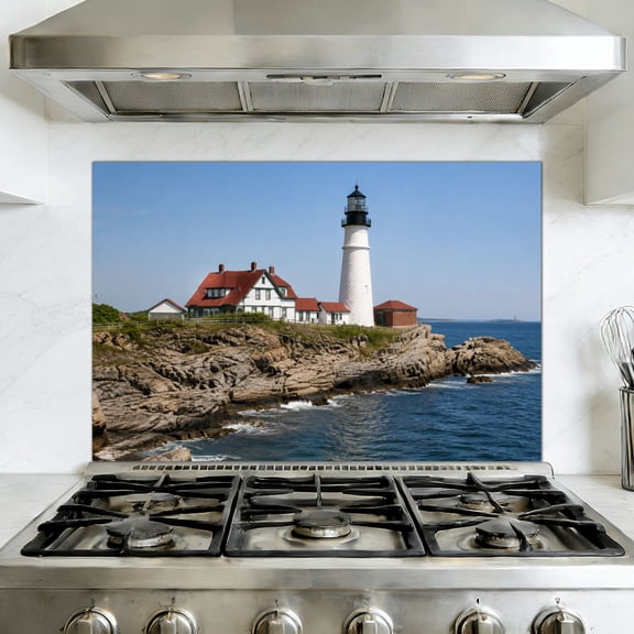 Kitchen Backsplash Peel and Stick Wall Murals Lighthouse Removable Mural 35.4"W x 23.6"H, Oil Proof Vinyl Wallpaper for Fireplace & Behind Stove
