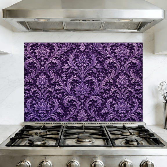Kitchen Backsplash Peel and Stick Wall Murals Purple Retro Removable Mural 35.4"W x 23.6"H, Oil Proof Vinyl Wallpaper for Fireplace & Behind Stove
