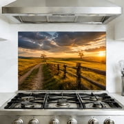 Kitchen Backsplash Peel and Stick Wall Murals Rustic Farm Removable Mural 35.4W x 23.6H, Oil Proof Vinyl Wallpaper for Fireplace & Behind Stove