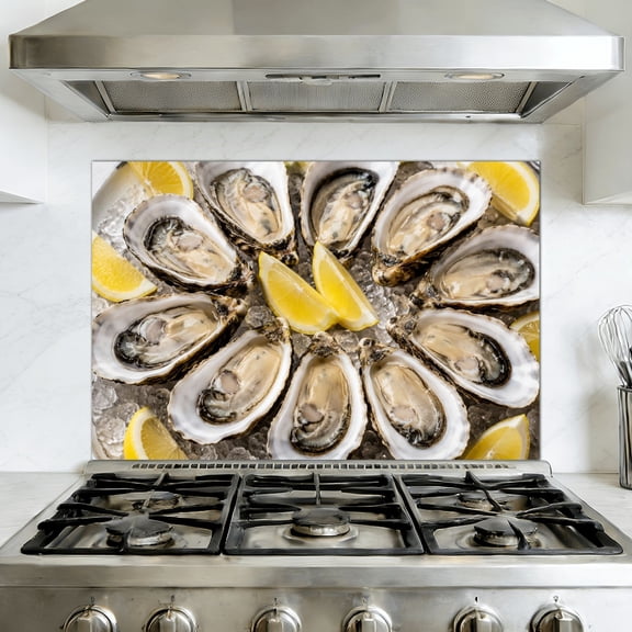 Kitchen Backsplash Peel and Stick Wall Murals oysters lemon Removable Mural 35.4"W x 23.6"H, Oil Proof Vinyl Wallpaper for Fireplace & Behind Stove