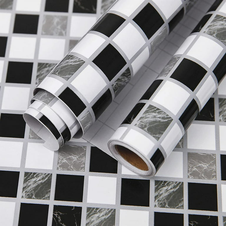 Black White Tiles Self Adhesive Contact Paper, Peel and Stick