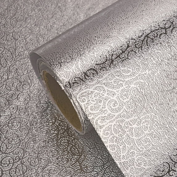 Kitchen Backsplash Wallpaper Aluminum Foil Contact Paper Self Adhesive Oil-Proof Heat Resistant Wall Sticker for Countertop Drawer Liner Shelf Liner, Silver, 0.15in x 16.4ft