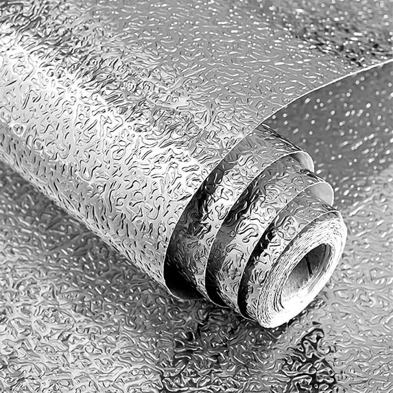 Kitchen Backsplash Wallpaper Peel and Stick Aluminum Foil Contact Paper Self Adhesive Oil-Proof Heat Resistant Texture Wall Sticker for Countertop Drawer Stove (Silver, 15.6x78.7in)