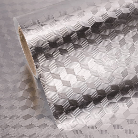 Kitchen Backsplash Wallpaper Stickers, Kitchen Stickers Self Adhesive Kitchen Aluminum Foil Stickers Oil Proof Waterproof Kitchen Stove Sticker -15.7x39.4 inch, Silver Hexagonal Pattern