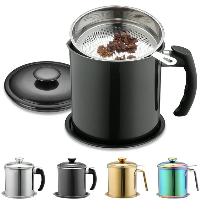 Kitchen Bacon Grease Container With Strainer 1L Stainless Steel