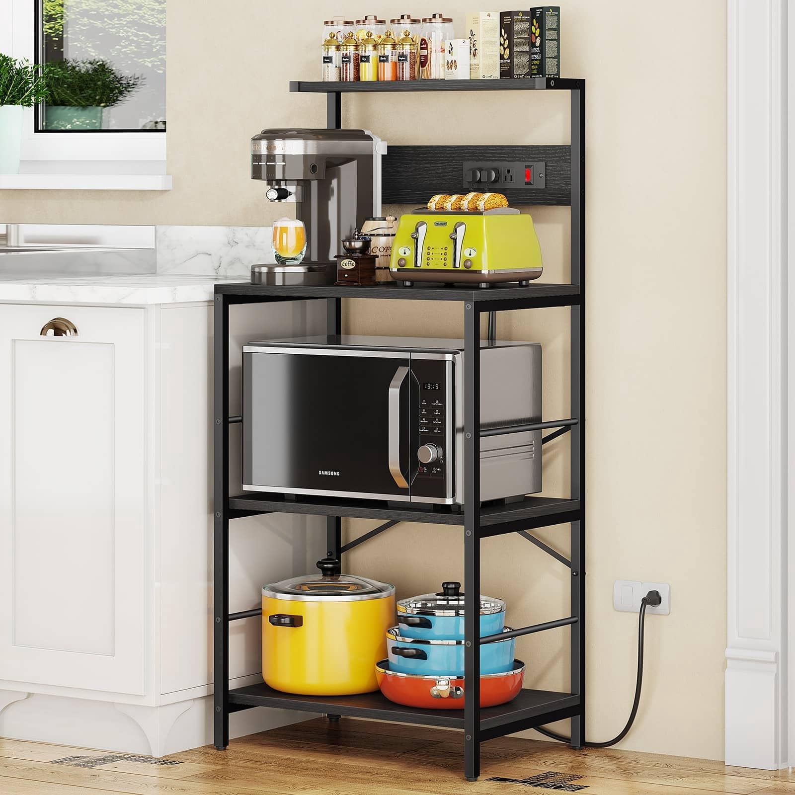 Kitchen Stand Rack Kitchen Baker's Rack, 4-Tier Coffee Station with Power Outlets, Bug ...