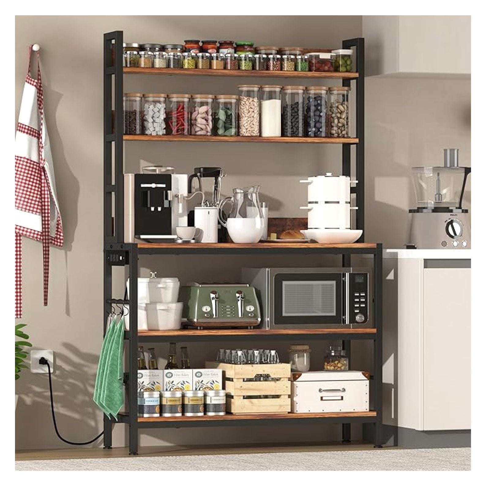 Kitchen Baker’s Rack with Power Outlet, 5-Tier Free Standing Storage
