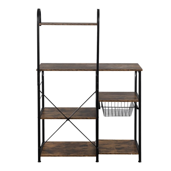 Kitchen Baker's Rack, Utility Storage Shelf Microwave Stand Kitchen Cart Table with 5 Hooks