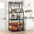 thumbnail image 1 of Kitchen Bakers Rack, Microwave Oven Stand with 2 Large Wire Basket, Industrial Coffee Bar Station, 5-Tier Kitchen Utility Storage Shelf with 8 Hooks for Spice, Pots Organizer, Rustic Black, 1 of 7