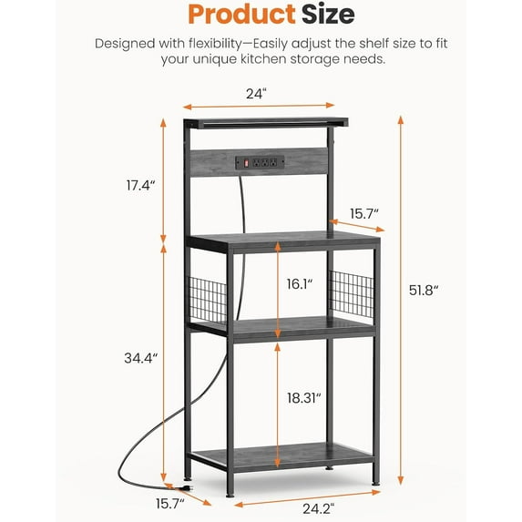 Kitchen Bakers Rack with Power Outlet, Coffee Bar Table 4 Tiers ...