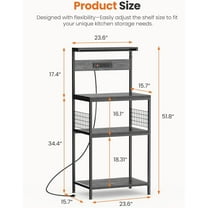 Kitchen Bakers Rack with Power Outlet, Coffee Bar Table 4 Tiers, Microwave Oven Stand Station, Adjustable Storage Shelf for Spices, Freestanding Appliance Organizer - 23.6 Inch, Gray