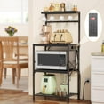 thumbnail image 1 of Kitchen Bakers Rack with Power Outlet, Coffee Bar Table 4 Tiers, Microwave Stand with 8 Hooks, Coffee Station and Organizer, Kitchen Storage Shelves Rack for Spices, Pots, Black, 1 of 17
