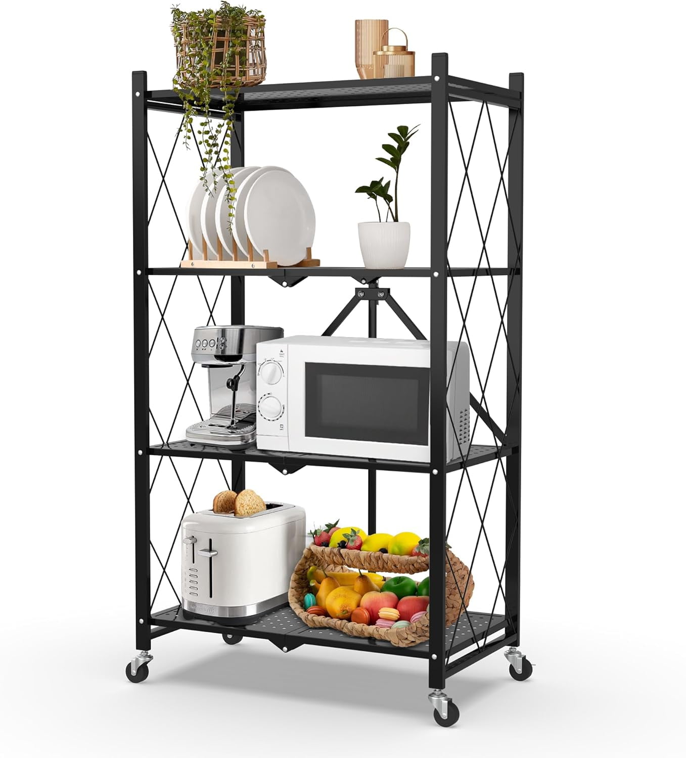 Kitchen Bakers Rack,Stable Folding Shelf,Foldable Grill Cart,Microwave ...