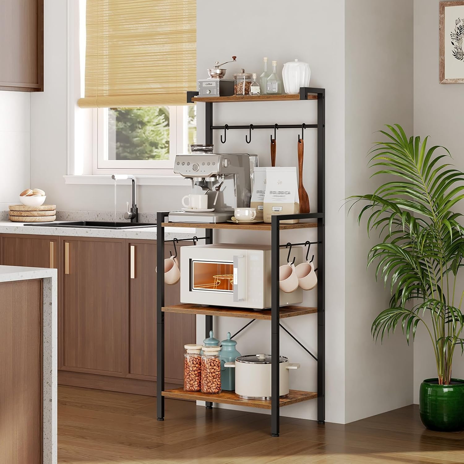 Kitchen Bakers Rack with Storage, 4 Tiers Coffee Bar Station, Microwave