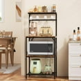 thumbnail image 1 of Kitchen Bakers Rack with Storage Shelves, Small Coffee Bar Cart with 8 Hooks, 4 Tiers Microwave Stand Station with Adjustable Shelves, Freestanding Kitchen Appliance Organizer, Rustic Brown, 1 of 9